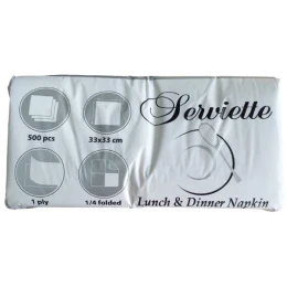 Снимка на Салфетки 500бр. 33 Х 33см., 1пл., 1/4, целулоза, с бордюр